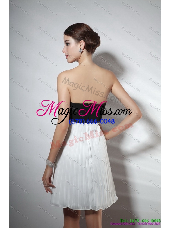 wholesale strapless ruching and hand made flower prom dresses in white and black