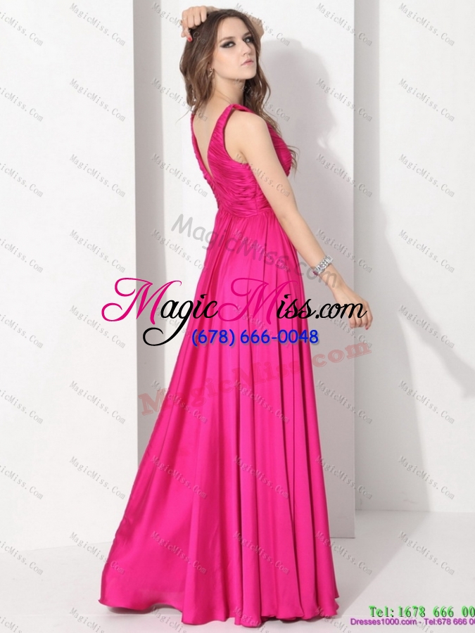 wholesale perfect hot pink long prom dresses with beading and ruching