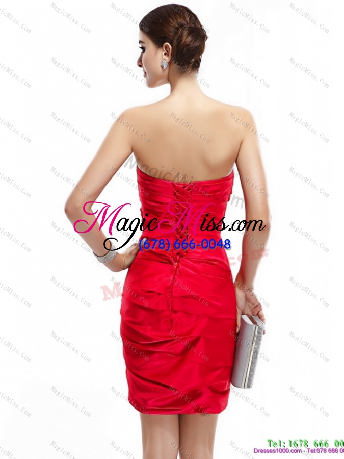 wholesale red strapless 2015 prom dresses with ruching and beading