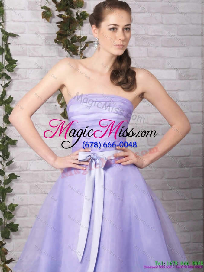 wholesale cute lilac strapless ruching mini length prom dresses with bowknot