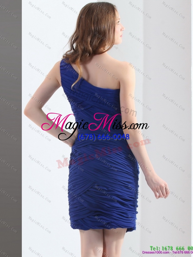 wholesale 2015 one shoulder mini length prom dress with beading and ruching