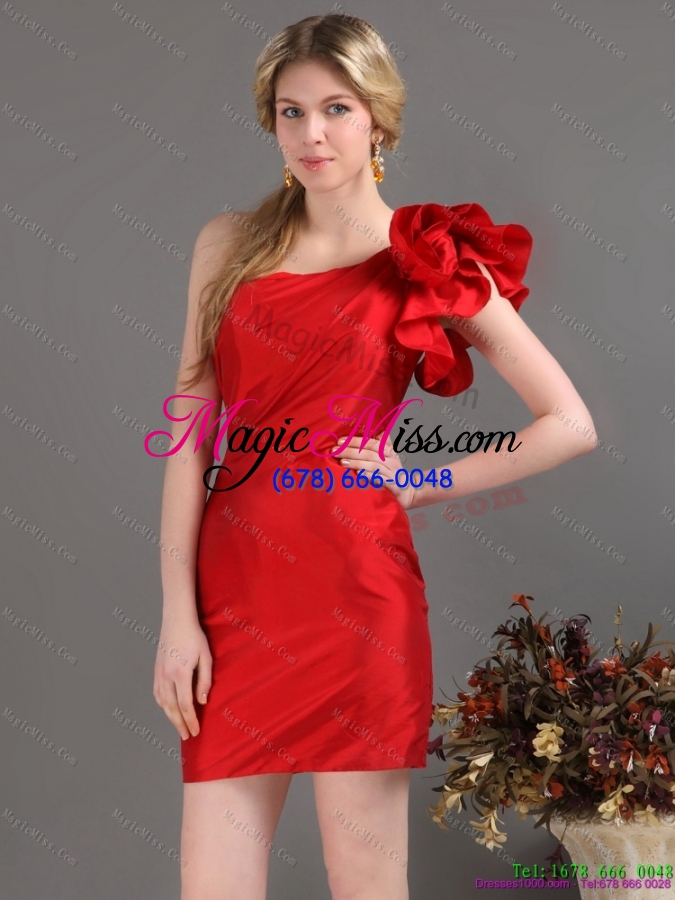 wholesale inexpensive one shoulder mini length red prom dress with ruching