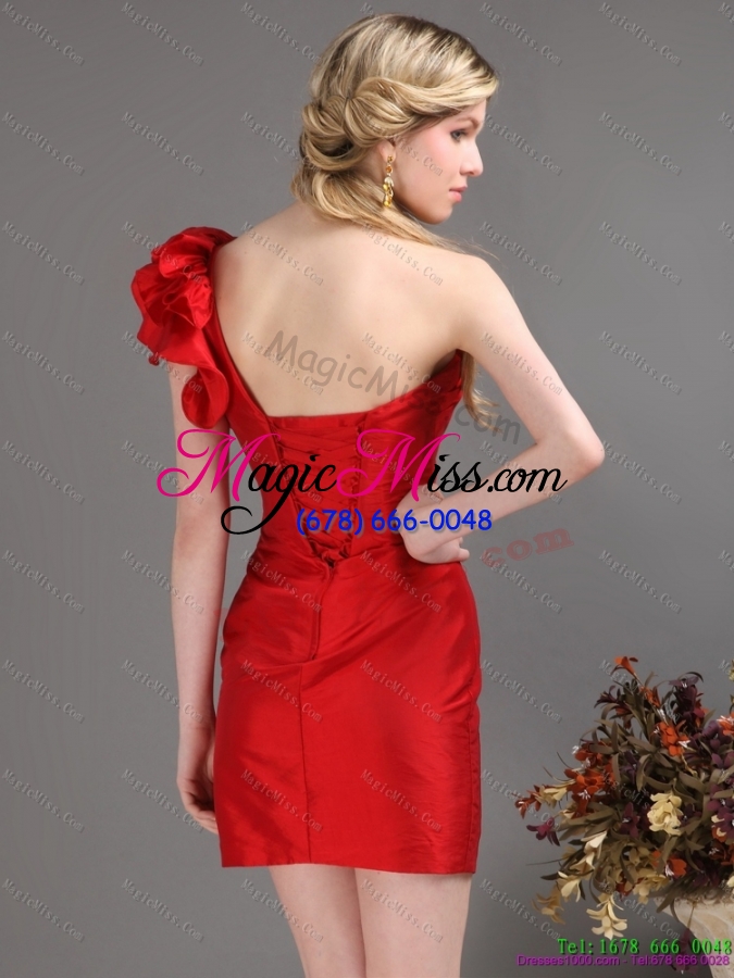 wholesale inexpensive one shoulder mini length red prom dress with ruching