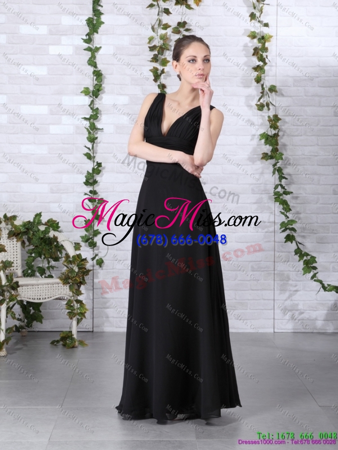 wholesale 2015 affordable v neck floor length prom dress in black