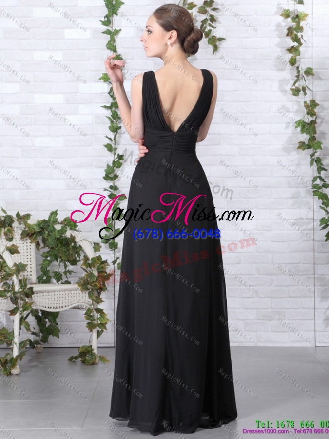wholesale 2015 affordable v neck floor length prom dress in black