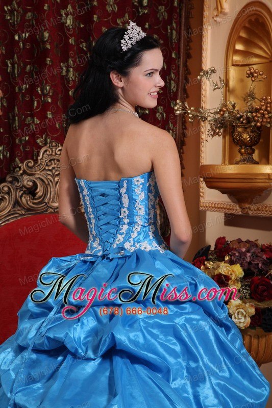 wholesale baby blue ball gown strapless floor-length taffeta appliques quinceanera dress