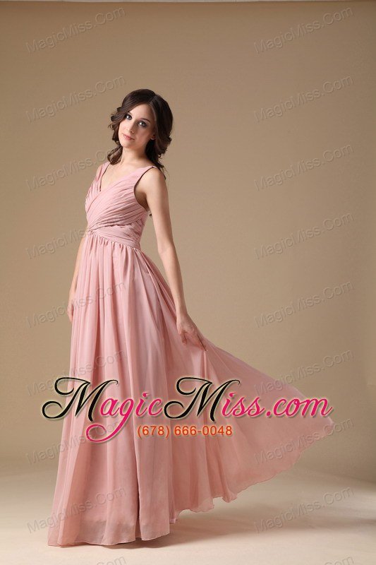 wholesale pink empire v-neck floor-length chiffon ruch prom dress