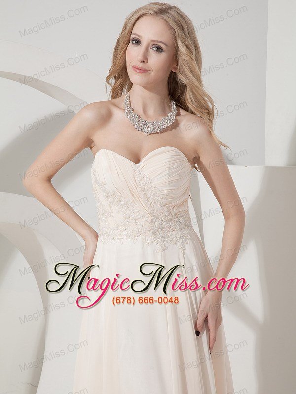 wholesale champagne column sweetheart floor-length chiffon appliques prom dress