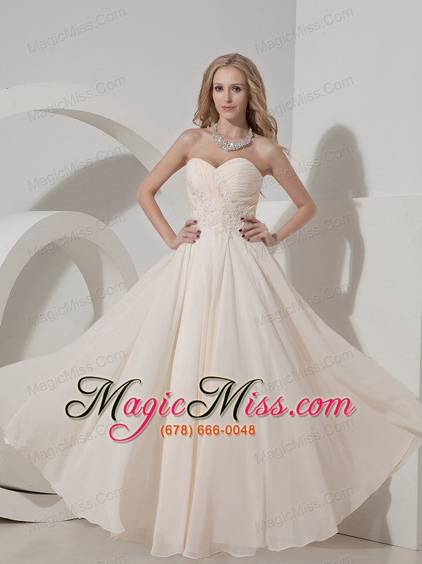 wholesale champagne column sweetheart floor-length chiffon appliques prom dress