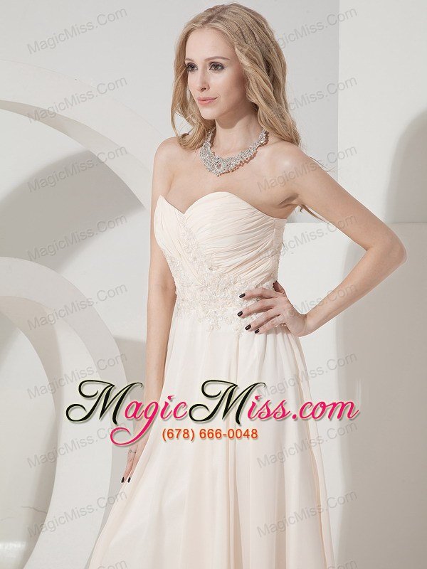 wholesale champagne column sweetheart floor-length chiffon appliques prom dress