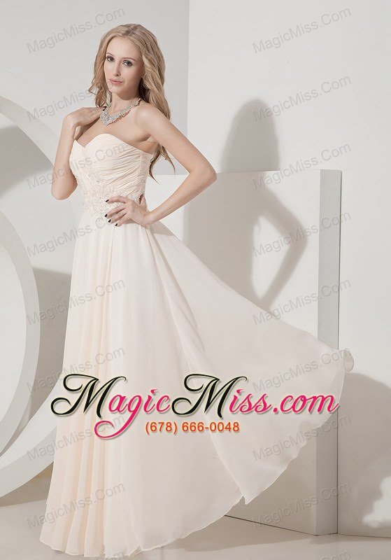 wholesale champagne column sweetheart floor-length chiffon appliques prom dress