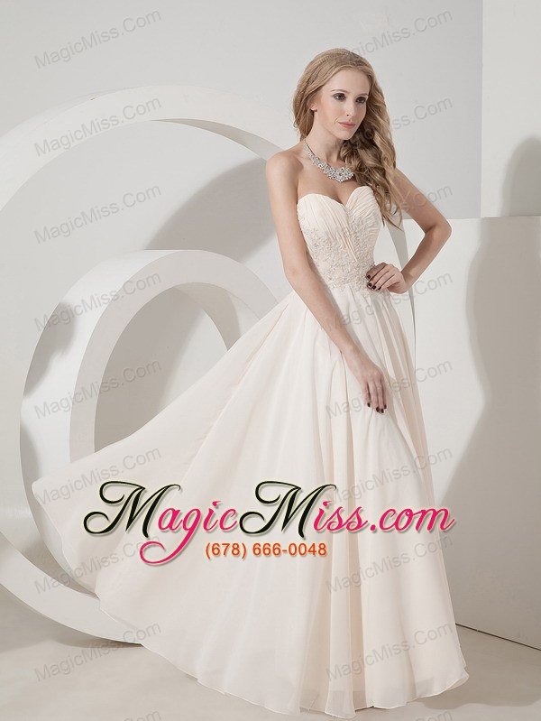 wholesale champagne column sweetheart floor-length chiffon appliques prom dress