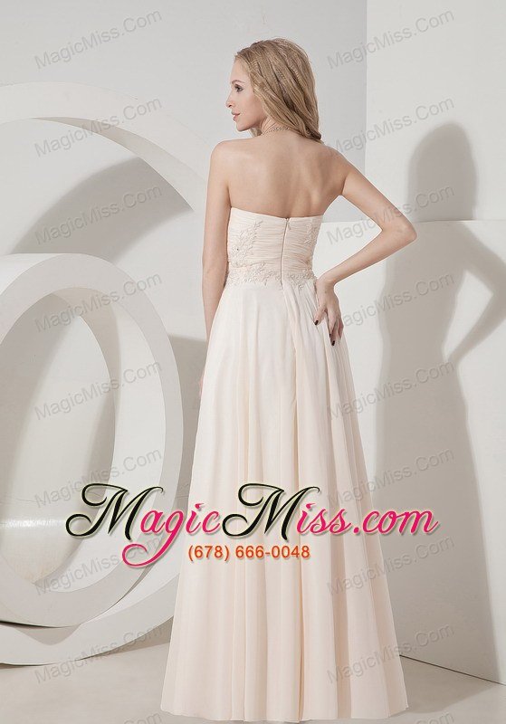 wholesale champagne column sweetheart floor-length chiffon appliques prom dress