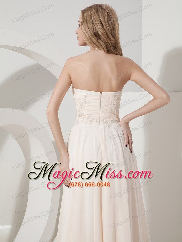 wholesale champagne column sweetheart floor-length chiffon appliques prom dress