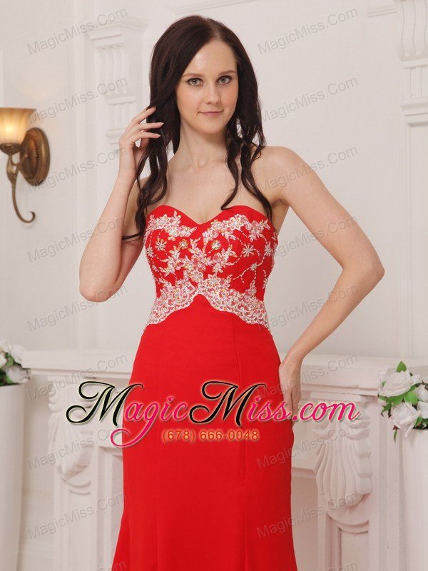 wholesale red column sweetheart brush train chiffon appliques prom / pageant dress