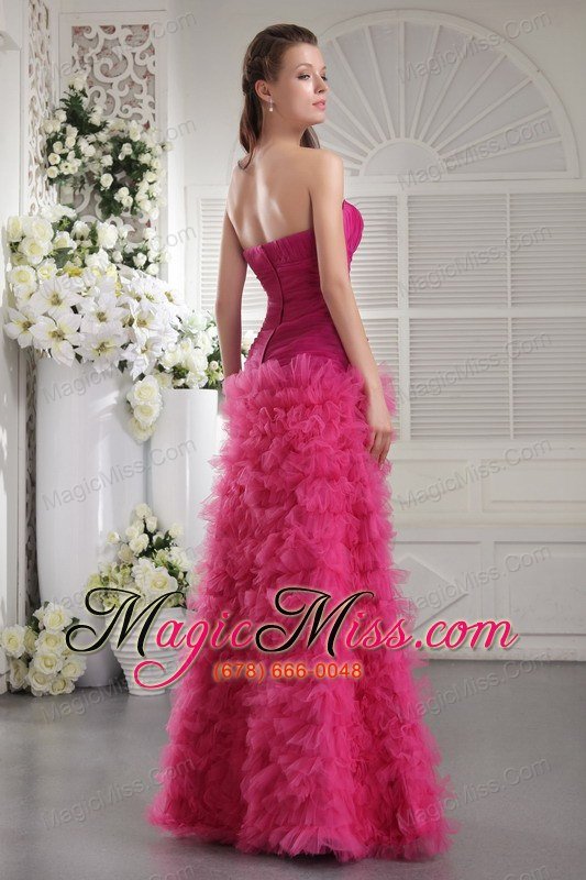 wholesale fuchsia column sweetheart floor-length tulle ruch prom / evening dress