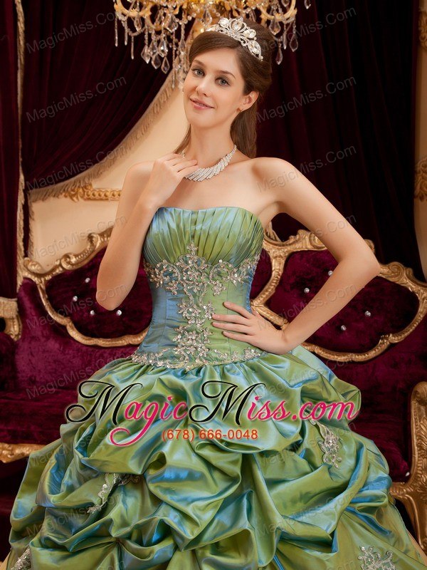 wholesale olive green ball gown strapless floor-length taffeta and tulle beading quinceanera dress