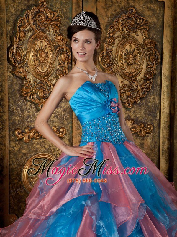 wholesale blue ball gown strapless floor-length organza beading and ruffles quinceanera dress