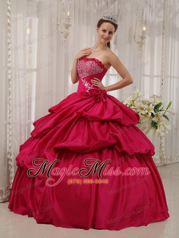 wholesale coral red ball gown strapless floor-length taffeta beading quinceanera dress