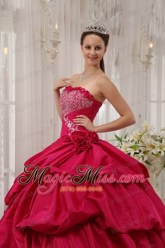 wholesale coral red ball gown strapless floor-length taffeta beading quinceanera dress