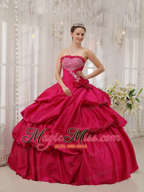 wholesale coral red ball gown strapless floor-length taffeta beading quinceanera dress