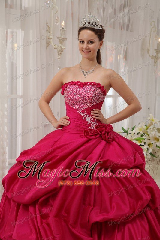 wholesale coral red ball gown strapless floor-length taffeta beading quinceanera dress