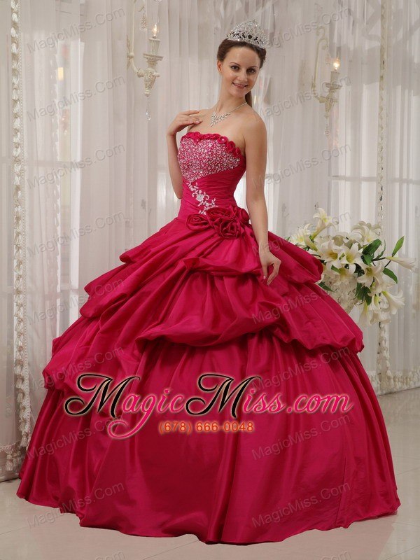 wholesale coral red ball gown strapless floor-length taffeta beading quinceanera dress