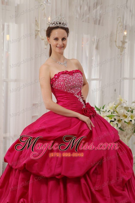 wholesale coral red ball gown strapless floor-length taffeta beading quinceanera dress