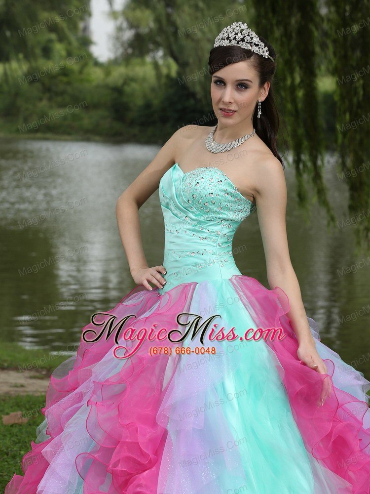 wholesale colorful sweetheart quincenaera dress for graduation with beaded drcorate ruffle layers