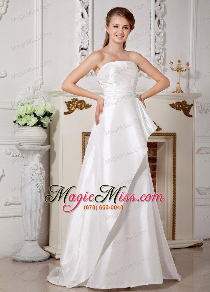 wholesale popular a-line strapless brush train satin beading and bowknot wedding dress