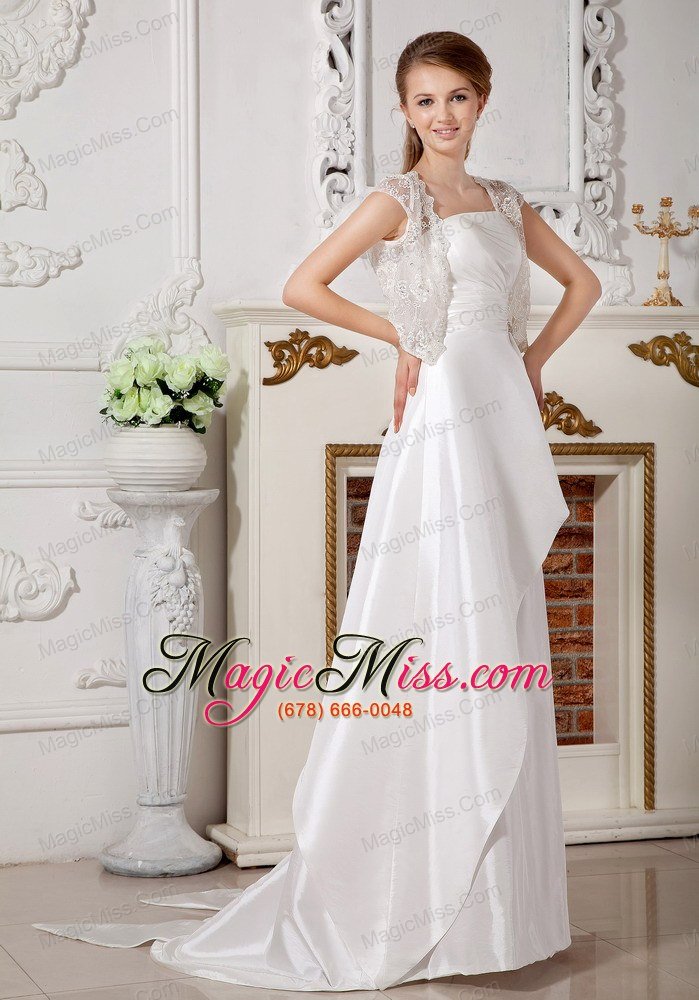 wholesale popular a-line strapless brush train satin beading and bowknot wedding dress