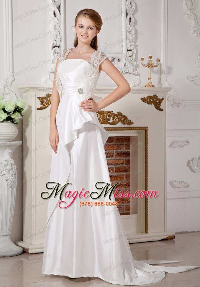 wholesale popular a-line strapless brush train satin beading and bowknot wedding dress