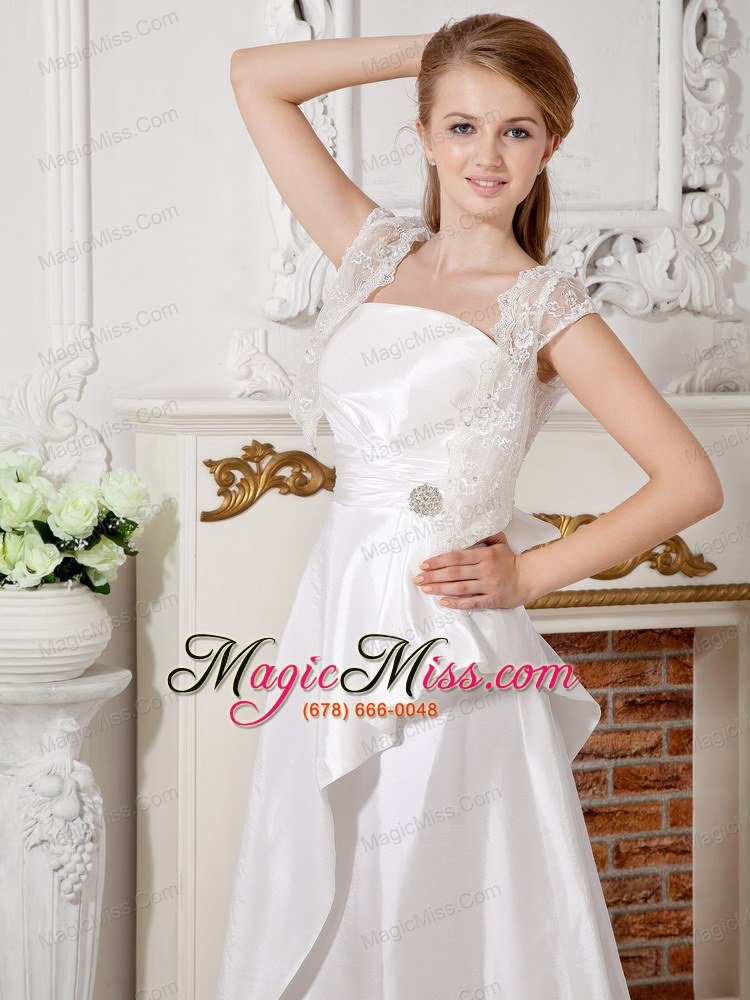 wholesale popular a-line strapless brush train satin beading and bowknot wedding dress