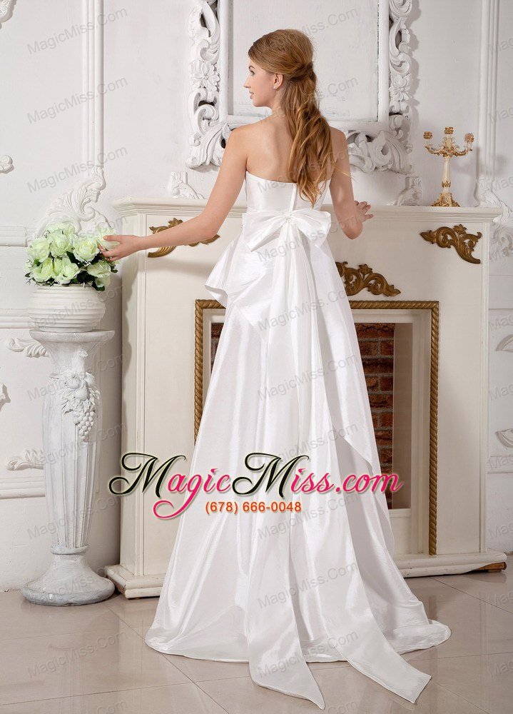 wholesale popular a-line strapless brush train satin beading and bowknot wedding dress