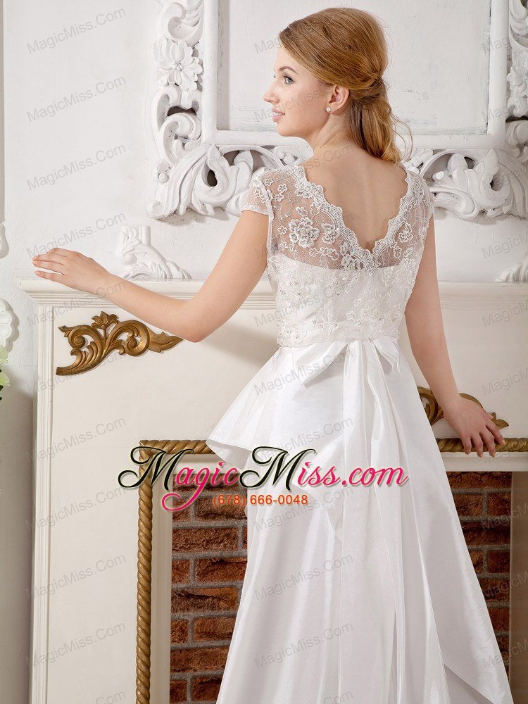 wholesale popular a-line strapless brush train satin beading and bowknot wedding dress