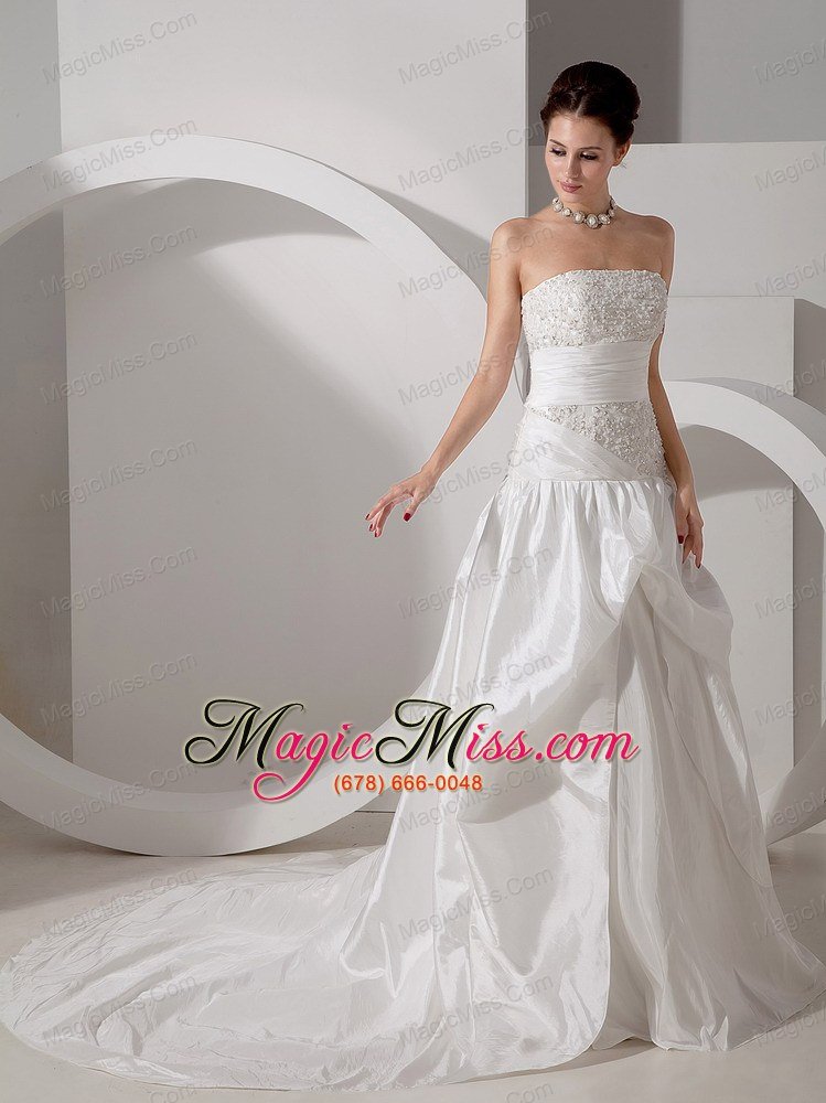 wholesale unique a-line strapless court train taffeta appliques wedding dress