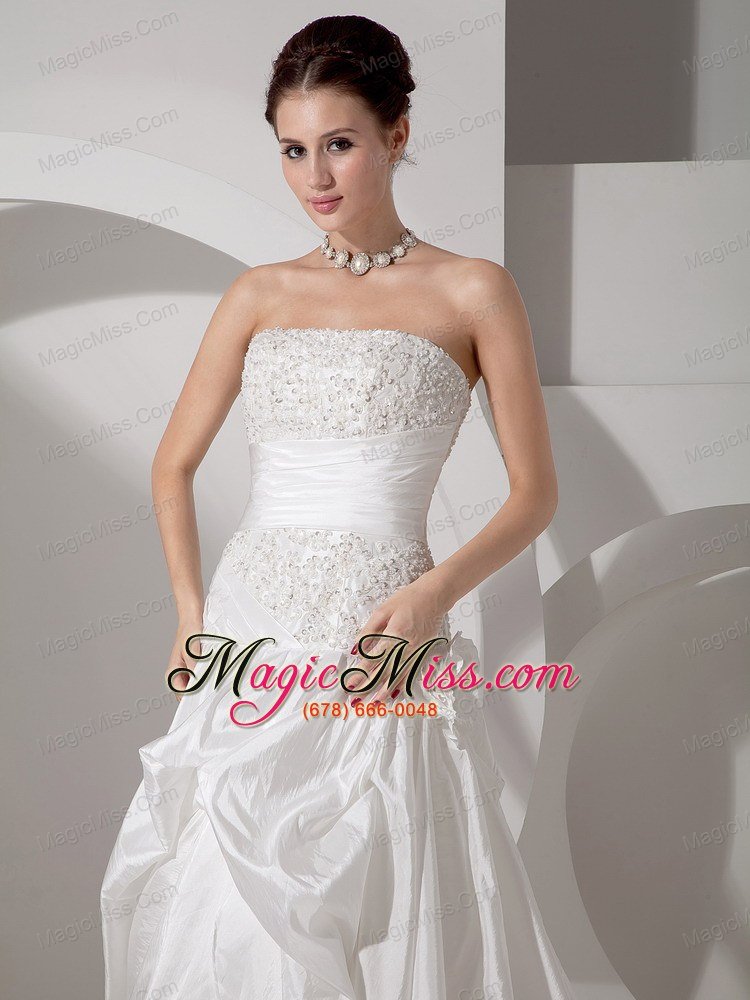 wholesale unique a-line strapless court train taffeta appliques wedding dress