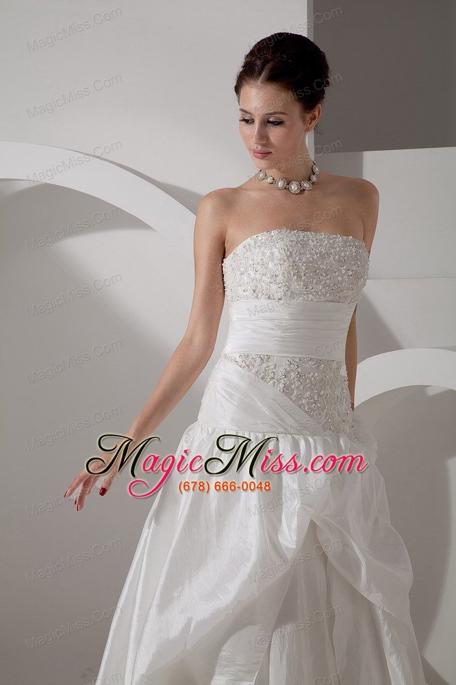 wholesale unique a-line strapless court train taffeta appliques wedding dress