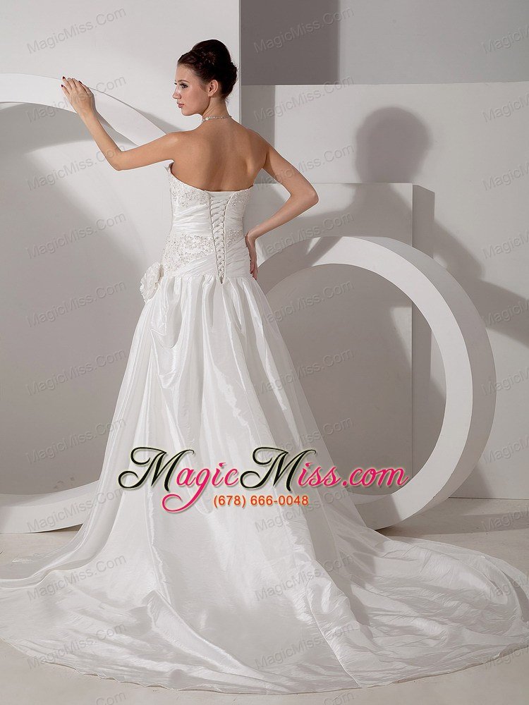 wholesale unique a-line strapless court train taffeta appliques wedding dress