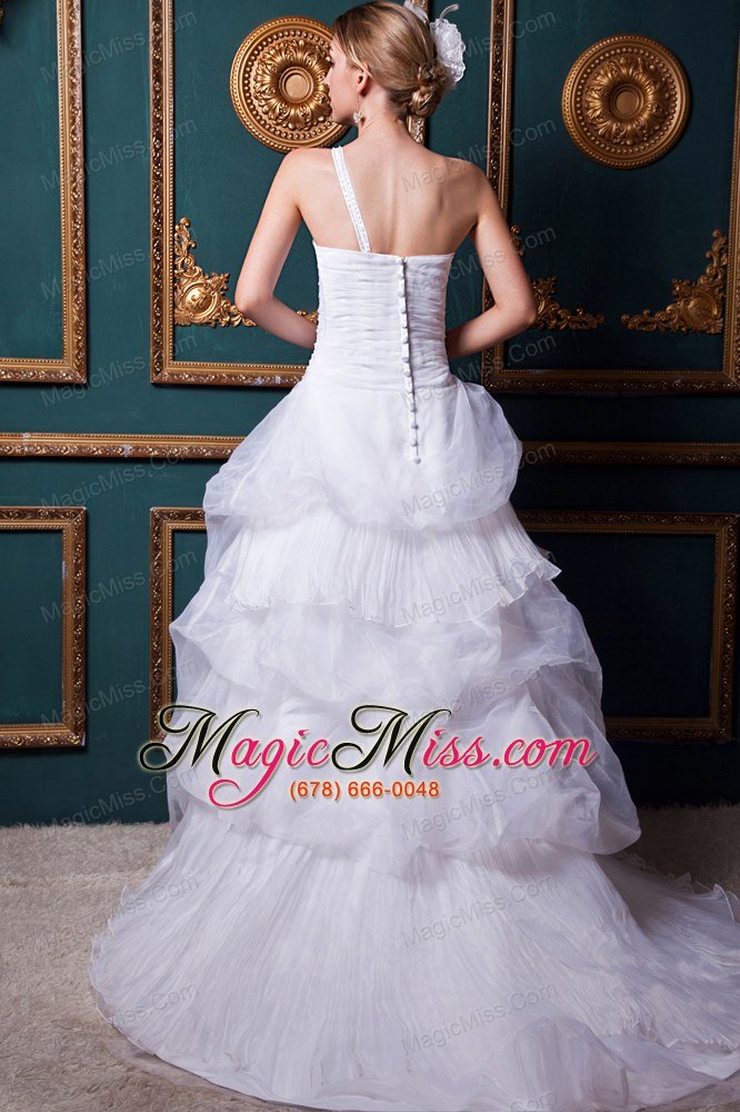 wholesale beautiful a-line one shoulder court train organza appliques wedding dress