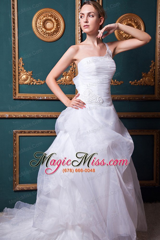 wholesale beautiful a-line one shoulder court train organza appliques wedding dress