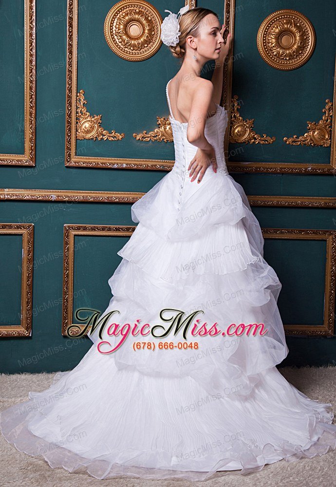 wholesale beautiful a-line one shoulder court train organza appliques wedding dress