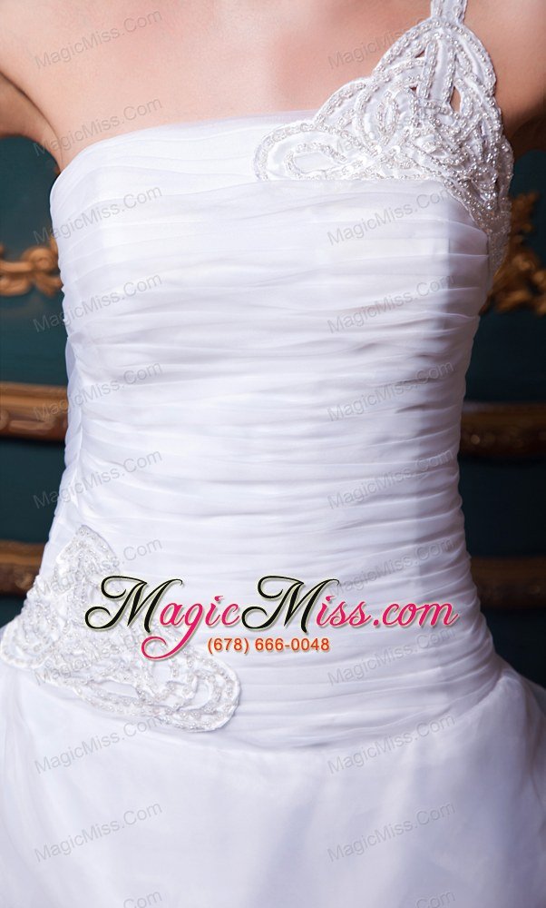 wholesale beautiful a-line one shoulder court train organza appliques wedding dress