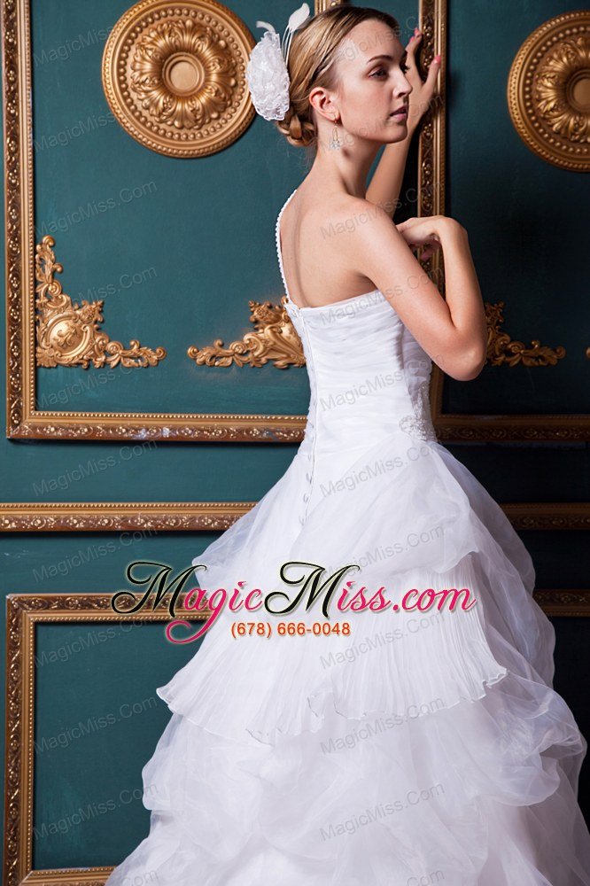 wholesale beautiful a-line one shoulder court train organza appliques wedding dress