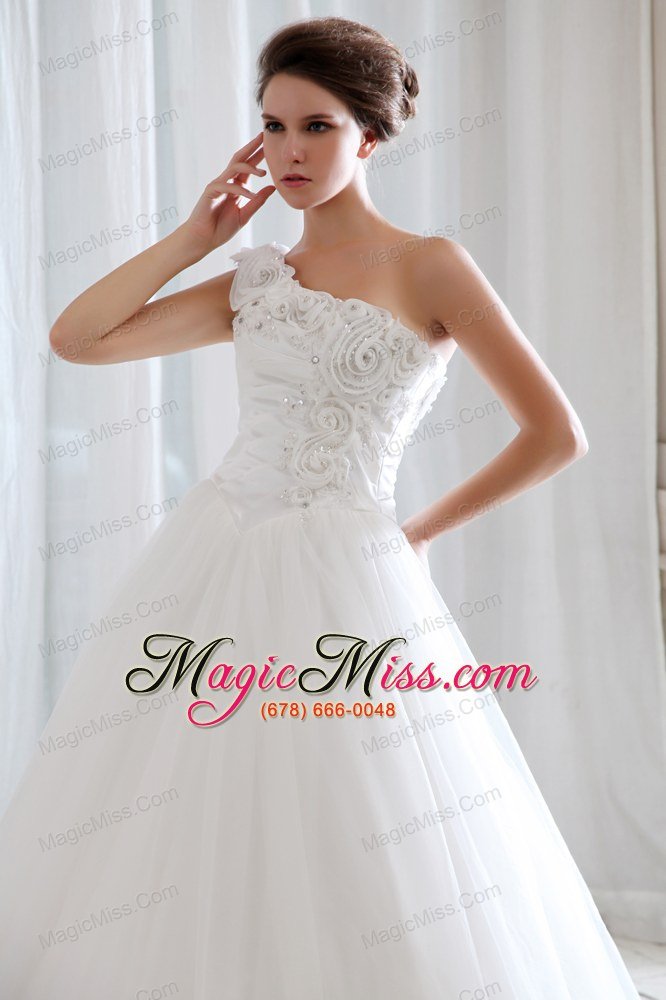 wholesale unique princess one shoulder court train tulle beading and appliques wedding dress