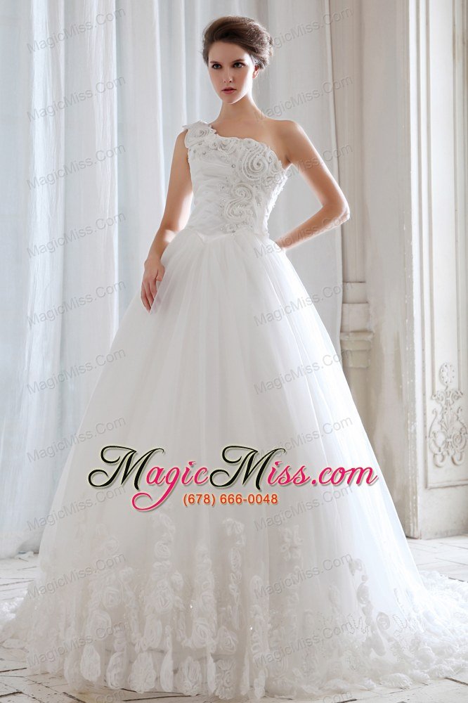 wholesale unique princess one shoulder court train tulle beading and appliques wedding dress