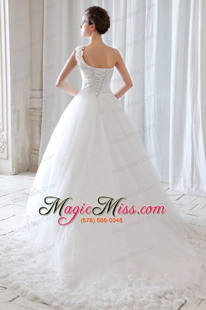 wholesale unique princess one shoulder court train tulle beading and appliques wedding dress