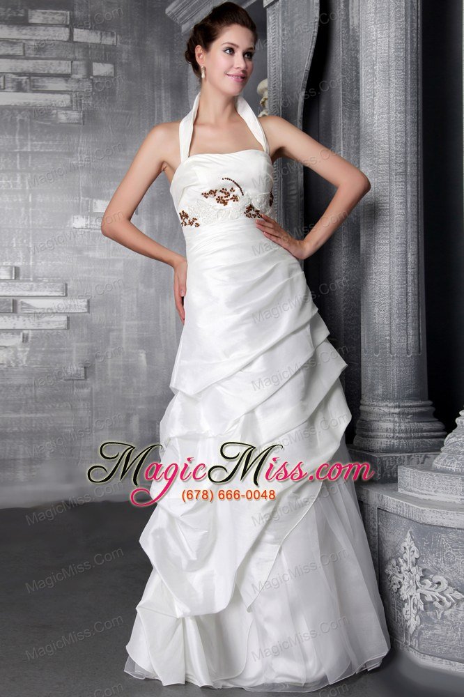 wholesale modest a-line / princess halter floor-length taffeta appliques wedding dress