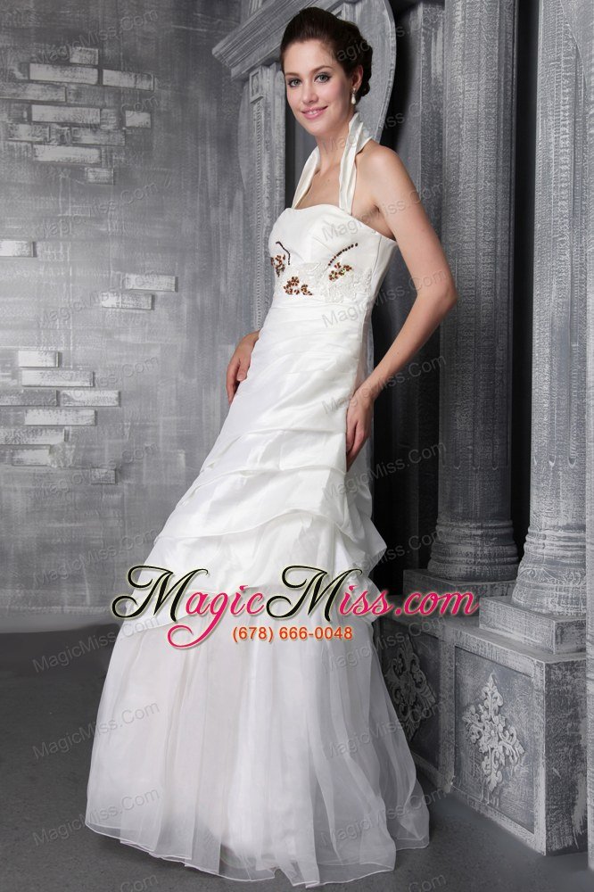 wholesale modest a-line / princess halter floor-length taffeta appliques wedding dress