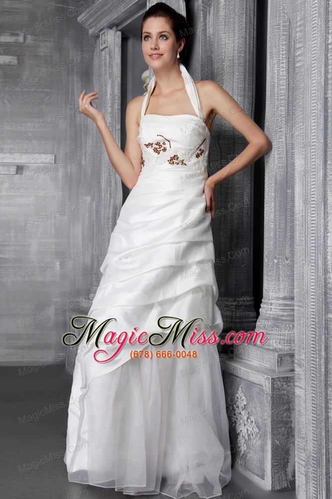 wholesale modest a-line / princess halter floor-length taffeta appliques wedding dress